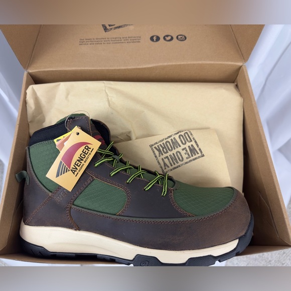 Avenger Work Boot - Edge Mid Brown/Green Metal Free Carbon Safety Toe US 10 1/2M - Picture 7 of 13